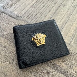 Versace Black Leather Card Holder with Gold Medusa head